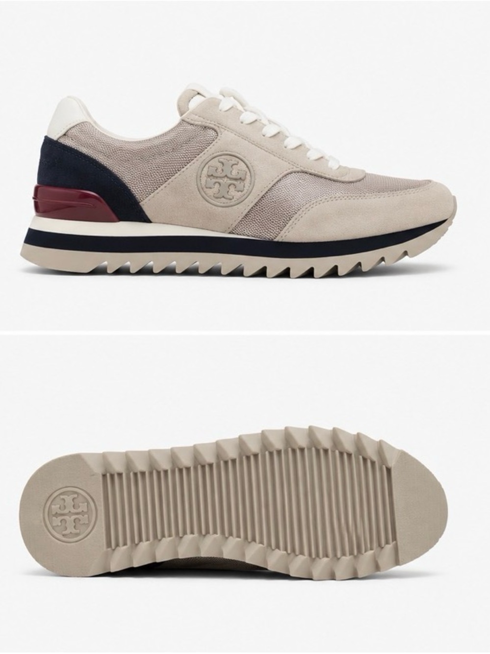 New TORY BURCH SAWTOOTH LOGO SNEAKER suede color block women's 5.5